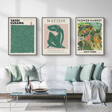 Wall Art 60cmx90cm Flower Market, Matisse Print, Yayoi Kusama 3 Sets Black Frame Canvas - Front View