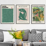 Wall Art 60cmx90cm Flower Market, Matisse Print, Yayoi Kusama 3 Sets Black Frame Canvas - Top-Down View