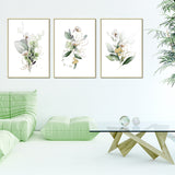 Wall Art 60cmx90cm Green and Gold Watercolor Botanical 3 Sets Gold Frame Canvas - Side View