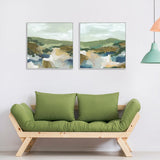 Abstract Landscape Canvas Wall Art Set - 100cm x 100cm with White Frames - Side View