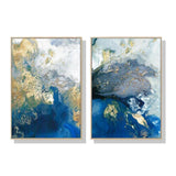 Elegant Marbled Blue and Gold Canvas Art Set - 80cm x 120cm with Gold Frame