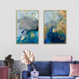 Elegant Marbled Blue and Gold Canvas Art Set - 80cm x 120cm with Gold Frame - Top-Down View