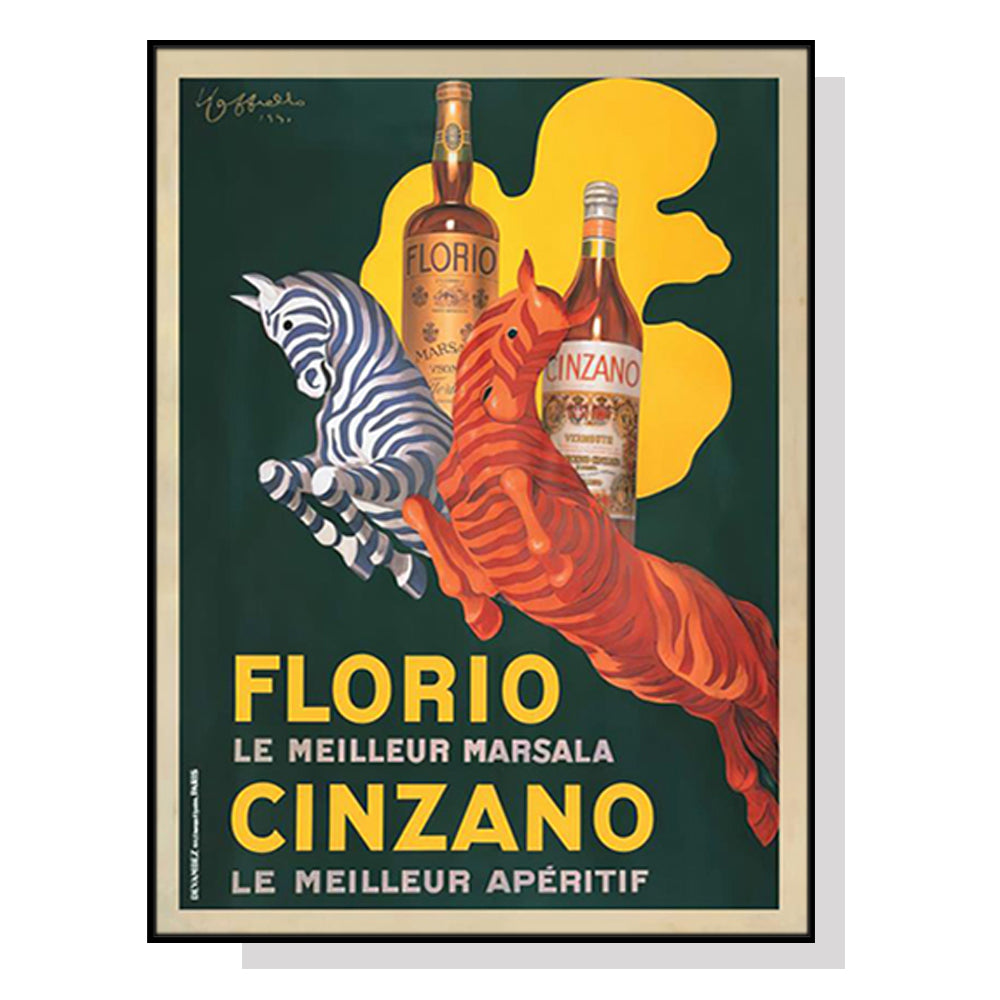 Framed Canvas Wall Art - 90cm x 135cm Florio Cinzano with Black Frame