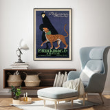 Wall Art 80cmx120cm Woman Walking Leopard Vintage Black Frame Canvas - Front View