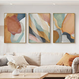 Wall Art 60cmx90cm Abstract Orange 3 Sets Gold Frame Canvas - Front View