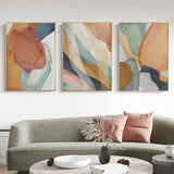 Wall Art 60cmx90cm Abstract Orange 3 Sets Gold Frame Canvas - Front View