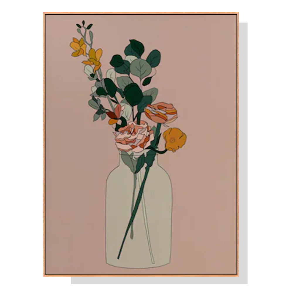 Bohemian Floral Canvas Art with Wooden Frame - 40cm x 60cm