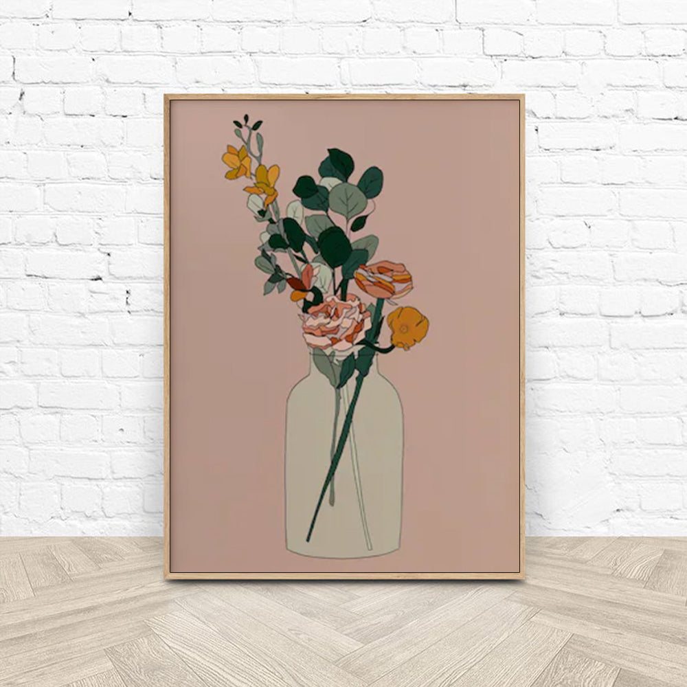 Bohemian Floral Canvas Art with Wooden Frame - 40cm x 60cm