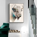 Wall Art 80cmx120cm Great White Buffalo Black Frame Canvas - Side View