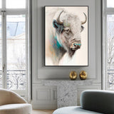 Wall Art 80cmx120cm Great White Buffalo Black Frame Canvas - Top-Down View
