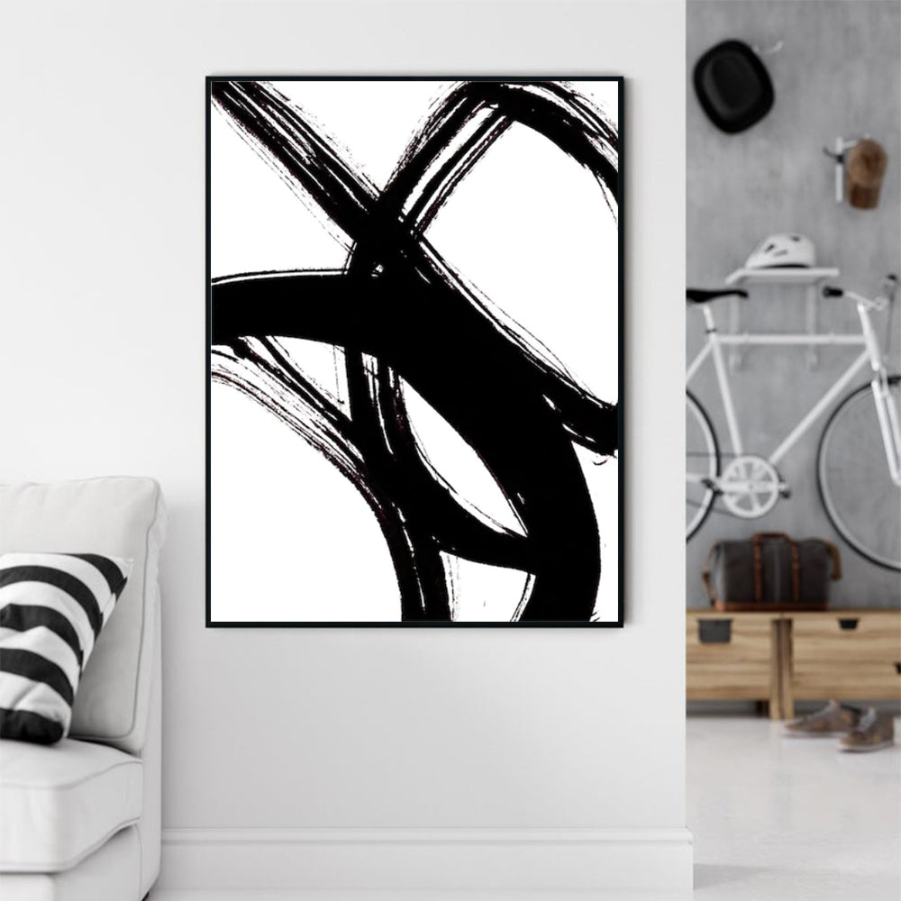 Wall Art 60cmx90cm Minimalist Black Artwork Black Frame Canvas
