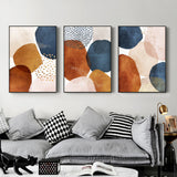 Navy Pink Beige Canvas Wall Art Set of 3 with Black Floating Frames - 80cm x 120cm - Side View