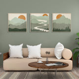 Wall Art 60cmx60cm Sage Green Landscapes 3 Sets Wood Frame Canvas - Side View