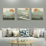 Wall Art 70cmx70cm Sage Green Landscapes 3 Sets Wood Frame Canvas - Front View