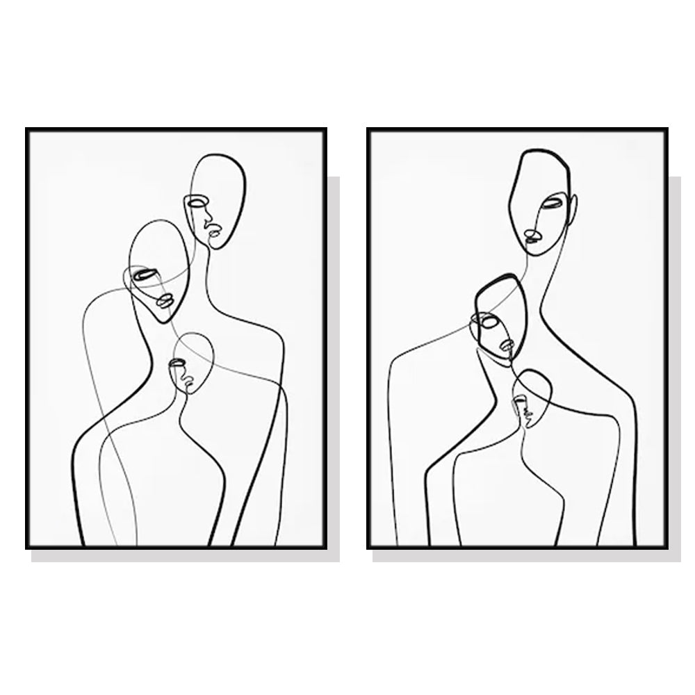 Abstract Figures Wall Art Set - 40cm x 60cm Framed Canvas in Black
