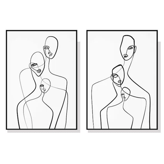 Abstract Figures Wall Art Set - 40cm x 60cm Framed Canvas in Black