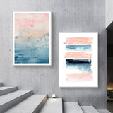 Abstract Pink Canvas Wall Art Set - 90cm x 135cm with White Floating Frame (2 Pieces) - Front View