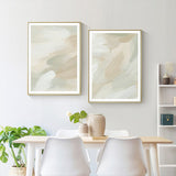 Beige and Sage Green Canvas Wall Art Set with Gold Frame - 100cm x 150cm - Front View