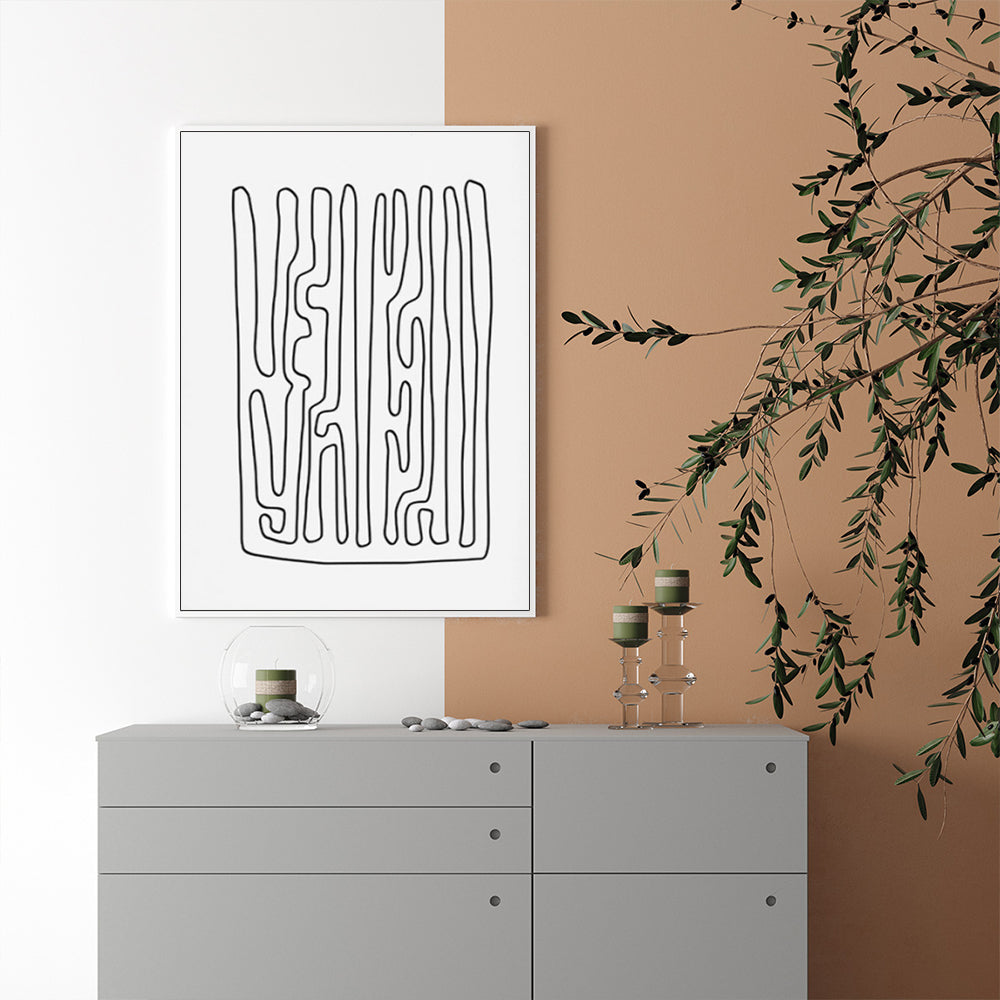 Black and White Lines Canvas Art with White Floating Frame - 40cm x 60cm