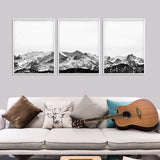 Wall Art 60cmx90cm Black White Mountain 3 Sets White Frame Canvas