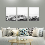 Wall Art 60cmx90cm Black White Mountain 3 Sets White Frame Canvas - Top-Down View