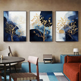Navy and Gold Watercolor Canvas Art Sets with Black Frame - 80cm x 120cm - Front View