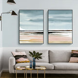 Pink Beach Landscape Canvas Art Set with Black Frames - 100cm x 150cm - Front View