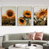 Wall Art 70cmx100cm Sunflower 3 Sets Gold Frame Canvas
