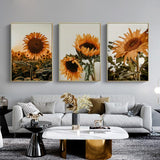 Sunflower Canvas Art Set - 80cm x 120cm Gold Framed Prints (3 Pieces) - Top-Down View