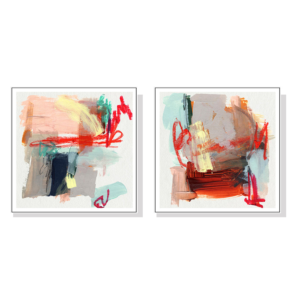 Colorful Garden Abstract Canvas Art Set - 80cm x 80cm with White Floating Frame