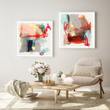 Colorful Garden Abstract Canvas Art Set - 80cm x 80cm with White Floating Frame - Side View