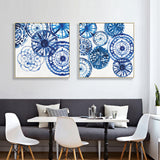 Elegant Blue Day Canvas Art Set with Gold Floating Frames - 100cm x 100cm - Front View