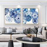 Elegant Blue Day Canvas Art Set with Gold Floating Frames - 100cm x 100cm - Side View