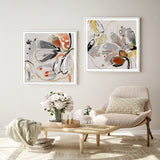 Wall Art 70cmx70cm Blooming Spring Floral 2 Sets White Frame Canvas - Front View