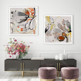Wall Art 70cmx70cm Blooming Spring Floral 2 Sets White Frame Canvas - Side View