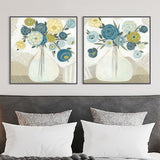 Blue Bouquet Canvas Art Set - 100cm x 100cm with Black Floating Frame (2 Pieces) - Side View