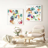Glitchy Floral Canvas Art Set with White Frame - 60cm x 60cm - Front View