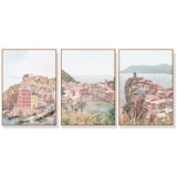 Framed Canvas Wall Art Set - Italy's Cinque Terre (60cm x 90cm)