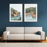 Coastal Italy Canvas Art Set with Wooden Frames - 90cm x 135cm - Top-Down View