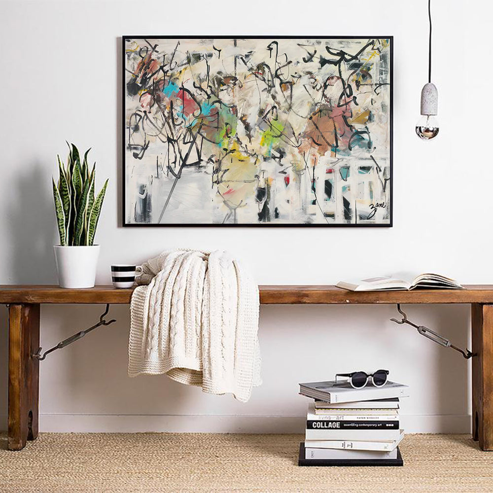 Abstract White Dream Canvas Wall Art with Black Floating Frame - 70cm x 100cm