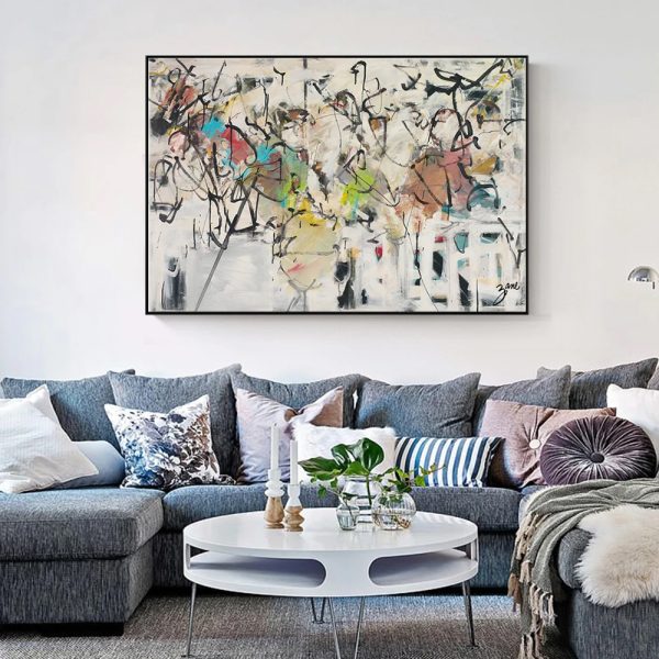 Abstract White Dream Canvas Wall Art with Black Floating Frame - 70cm x 100cm