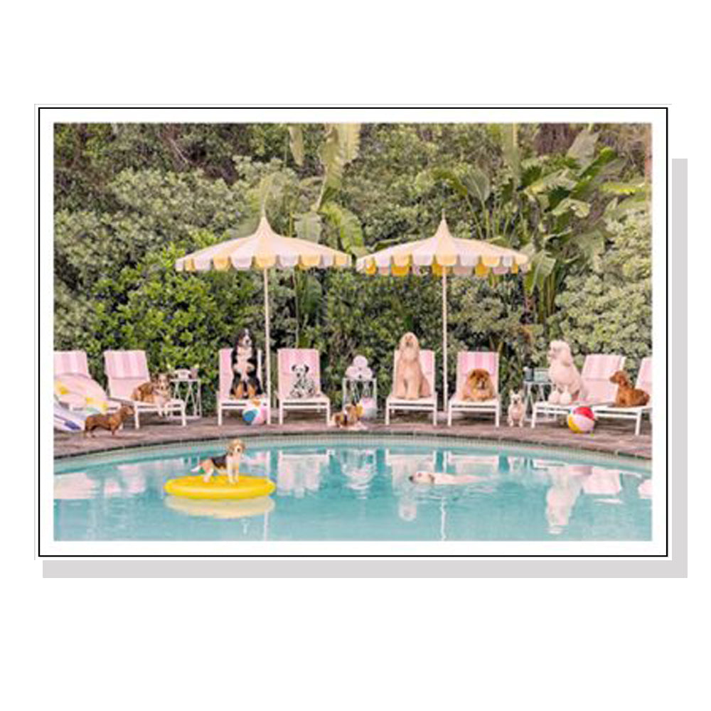 Framed Canvas Wall Art - Dogs at the Beverly Hills Hotel (90cm x 135cm)