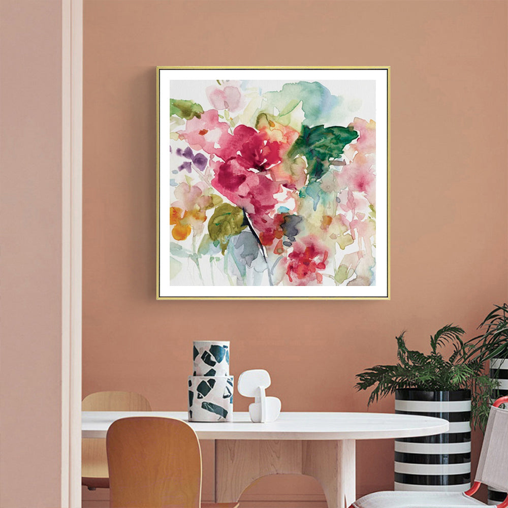 Floral Elegance 100cmx100cm Canvas Art with Gold Floating Frame