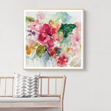 Floral Elegance 100cmx100cm Canvas Art with Gold Floating Frame - Top-Down View