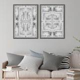Black and White Patterned Canvas Wall Art Set - 50cm x 70cm with Black Frames - Side View