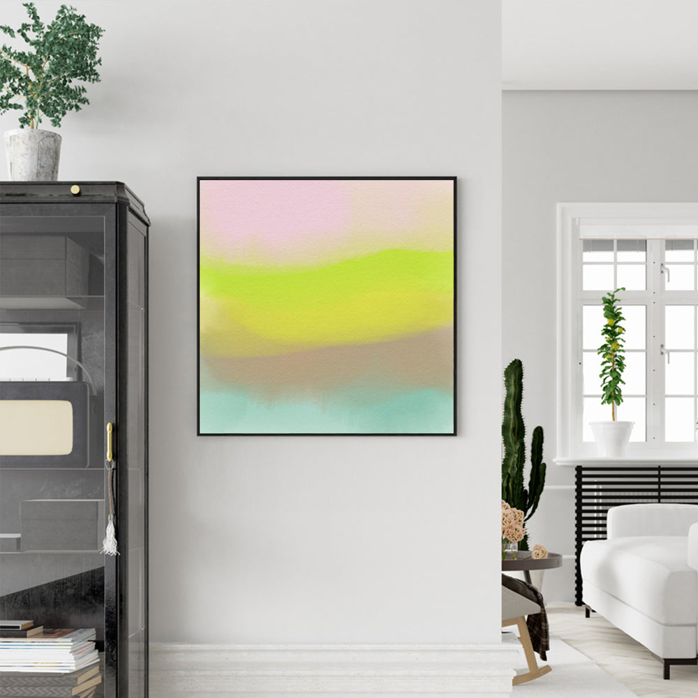 Vibrant Watercolor Canvas Art with Black Floating Frame - 50cm x 50cm