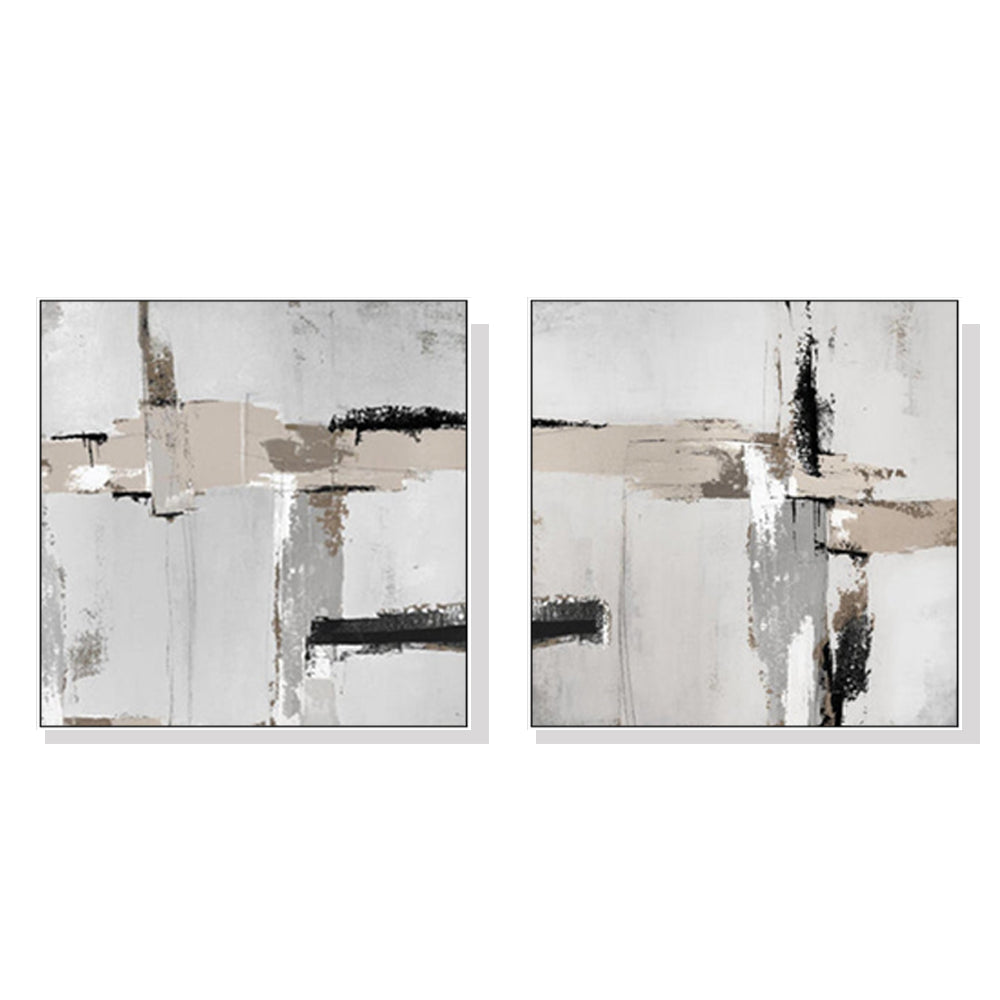Neutral Abstract Wall Art Set of 2 - 80cm x 80cm with White Floating Frame
