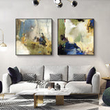 Abstract Blue Canvas Wall Art Set with Black Frame - 80cm x 80cm - Front View