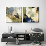 Abstract Blue Canvas Wall Art Set with Black Frame - 80cm x 80cm - Side View
