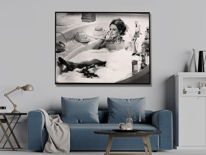 Brigitte Bardot Bath Time Canvas Art Print - Framed 30x40cm